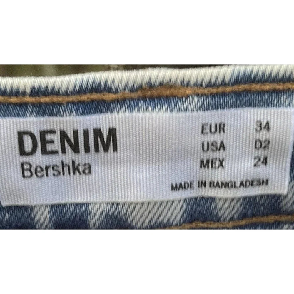 Bershka Raw Hem 90s Micro Mini High Rise Stretch Denim Jean Skirt Womens 2 Blue